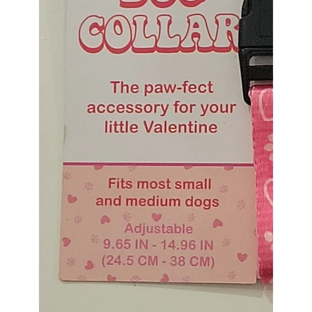 Pink Paw Prints And Hearts Valentines Dog Collar Fits Most Small To Medium‎ Dogs